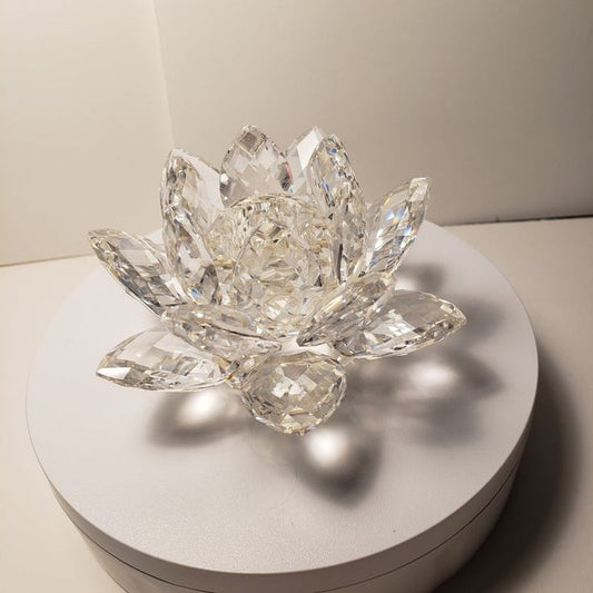 Glass Lotus Flower Tea Light Candle Holder Set