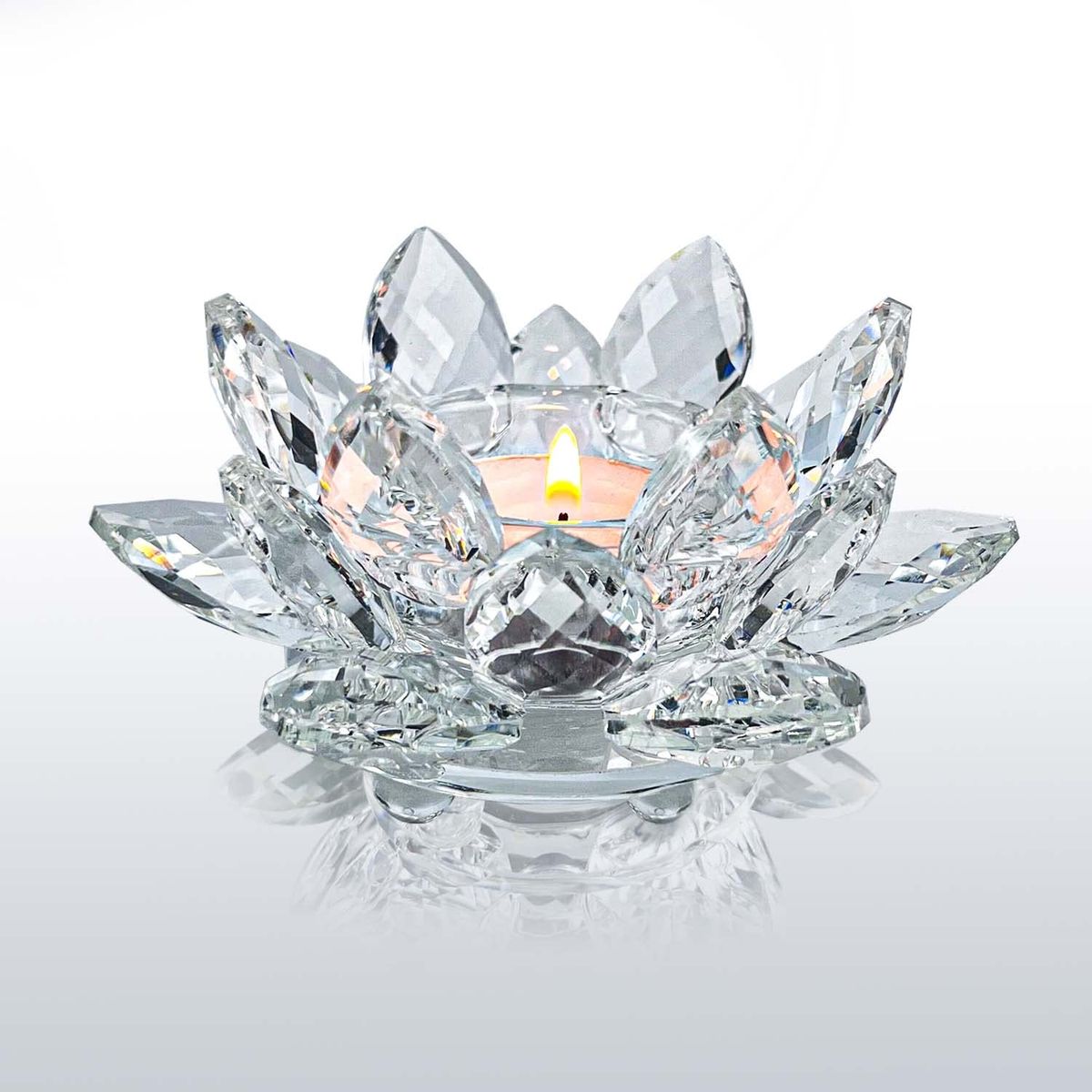 Glass Lotus Flower Tea Light Candle Holder Set
