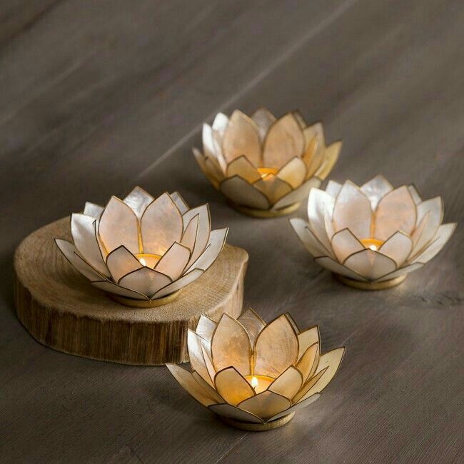 Glass Lotus Flower Tea Light Candle Holder Set