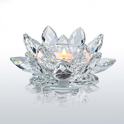 Glass Lotus Flower Tea Light Candle Holder Set