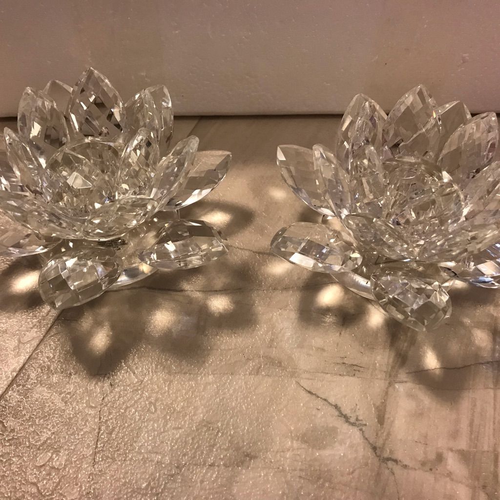 Glass Lotus Flower Tea Light Candle Holder Set